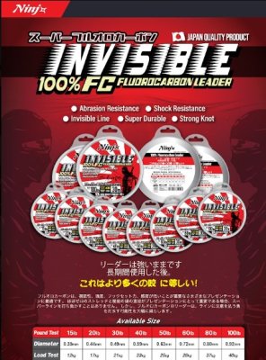 NINJX INVINSIBLE FluoroCarbon 100% Fishing Leader Line 30M